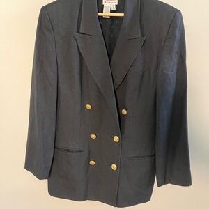 Vintage Talbots Black Blazer with Gold Buttons and Shoulder Pads 90's Fashion